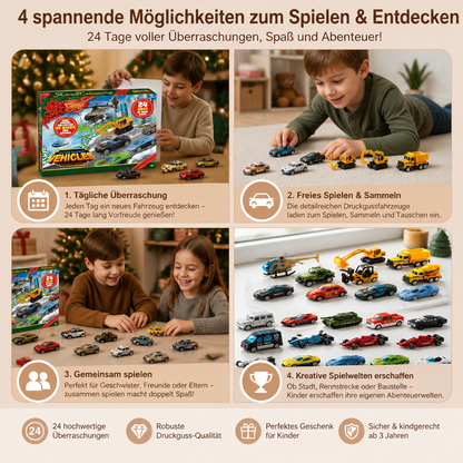 Weihnachts-Adventskalender mit Druckgussautos für Kinder