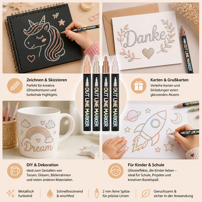 Schimmernde Konturen- & Metallic-Glitzermarker im Set