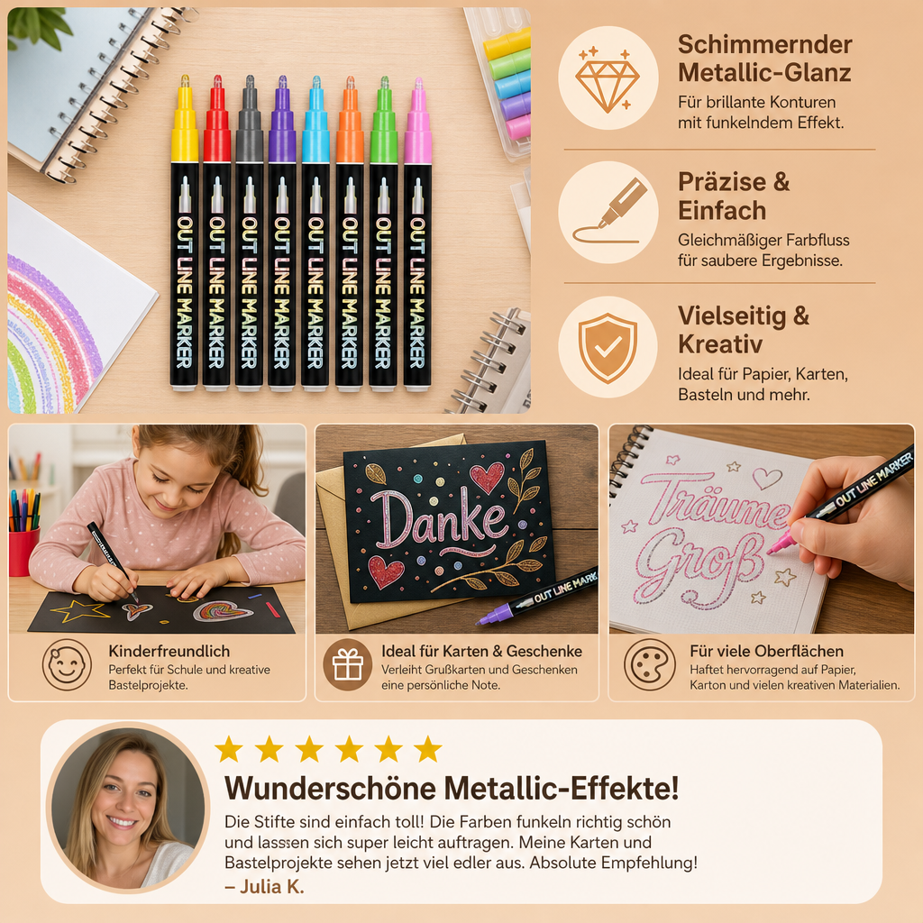 Schimmernde Konturen- & Metallic-Glitzermarker im Set
