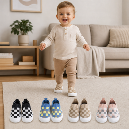 Leichte karierte Lauflernschuhe für Babys mit weichen rutschfesten Sohlen