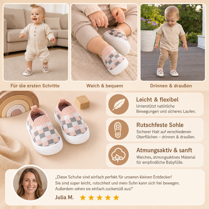 Leichte karierte Lauflernschuhe für Babys mit weichen rutschfesten Sohlen