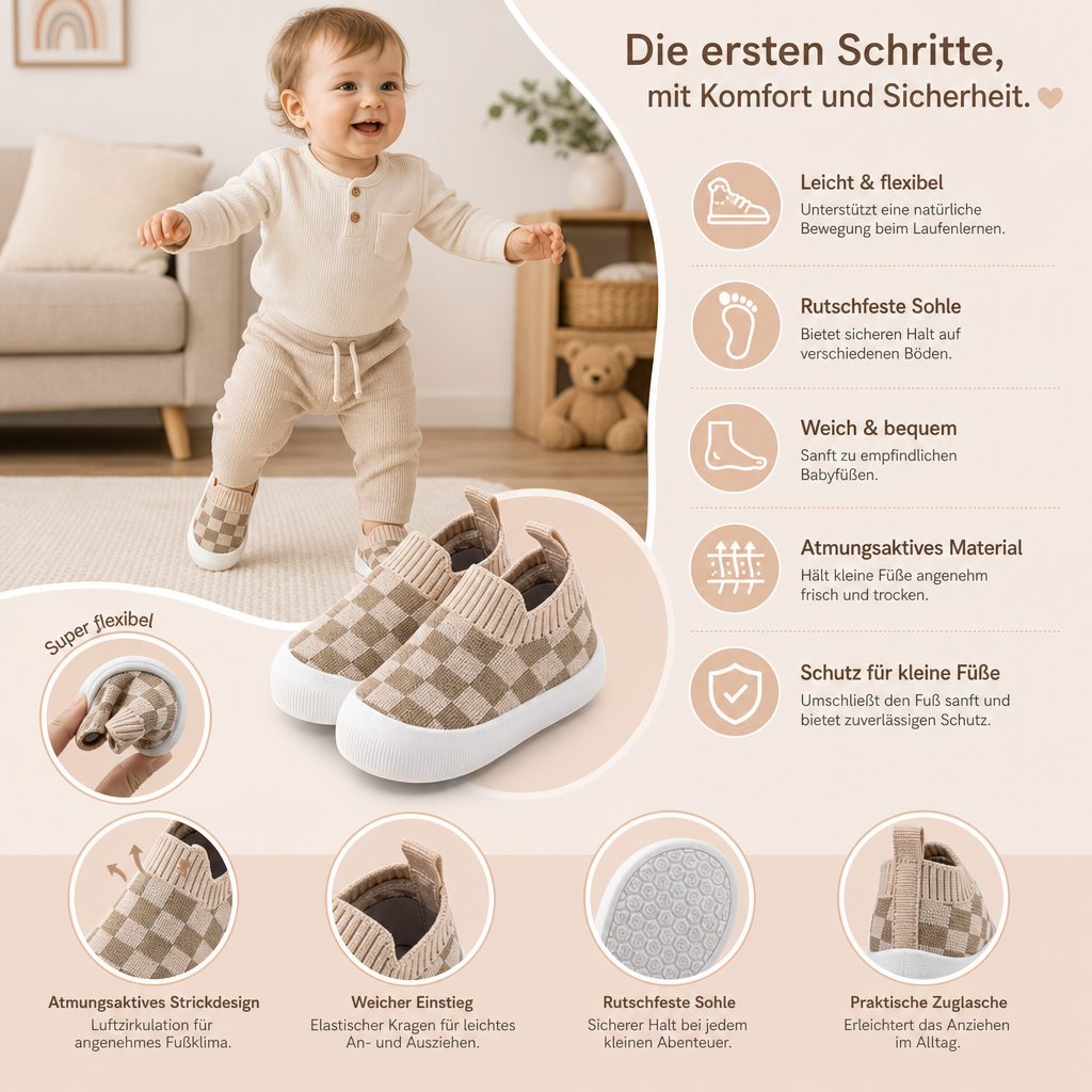 Leichte karierte Lauflernschuhe für Babys mit weichen rutschfesten Sohlen