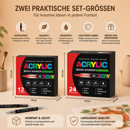 Acryl-Farbmarker-Set mit Doppelspitze – Fein- & Pinselspitze