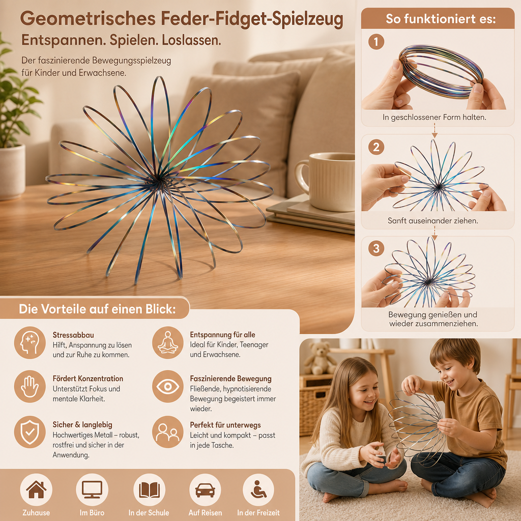 Geometrisches Feder-Fidget-Spielzeug – Sensorische Anti-Stress-Skulptur