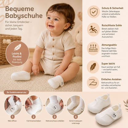 Bequeme Babyschuhe mit weichen, rutschfesten Sohlen