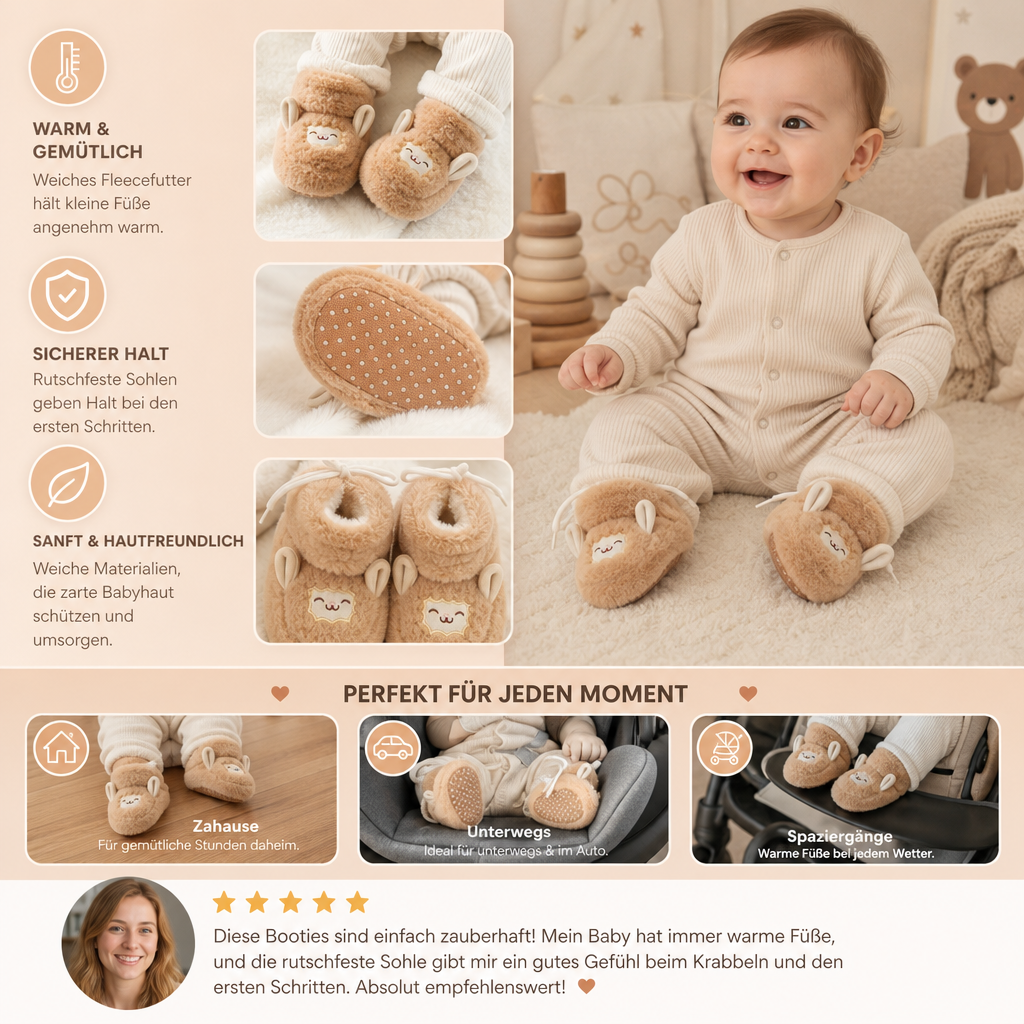 Warme & gemütliche Baby-Booties mit Fleecefutter und weichen rutschfesten Sohlen