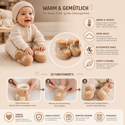 Warme & gemütliche Baby-Booties mit Fleecefutter und weichen rutschfesten Sohlen