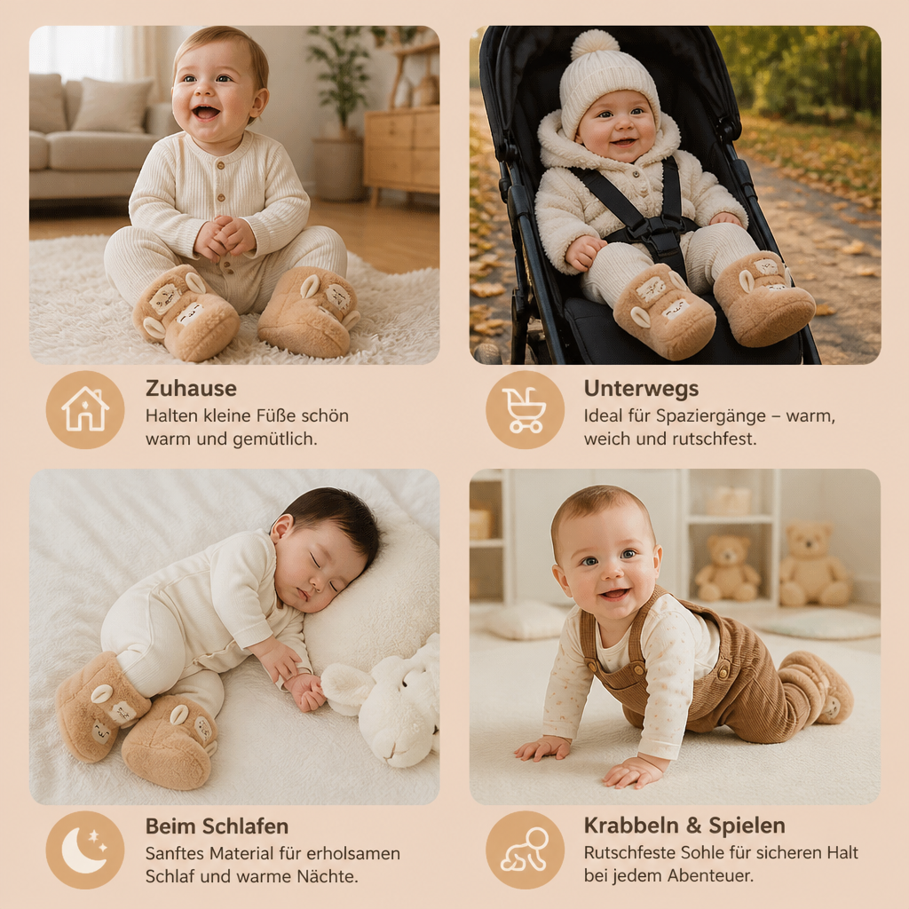 Warme & gemütliche Baby-Booties mit Fleecefutter und weichen rutschfesten Sohlen