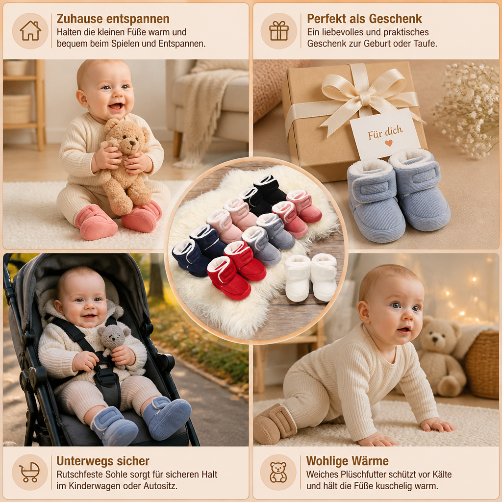 Warme & gemütliche Plüsch-Baby-Booties mit weichen rutschfesten Sohlen
