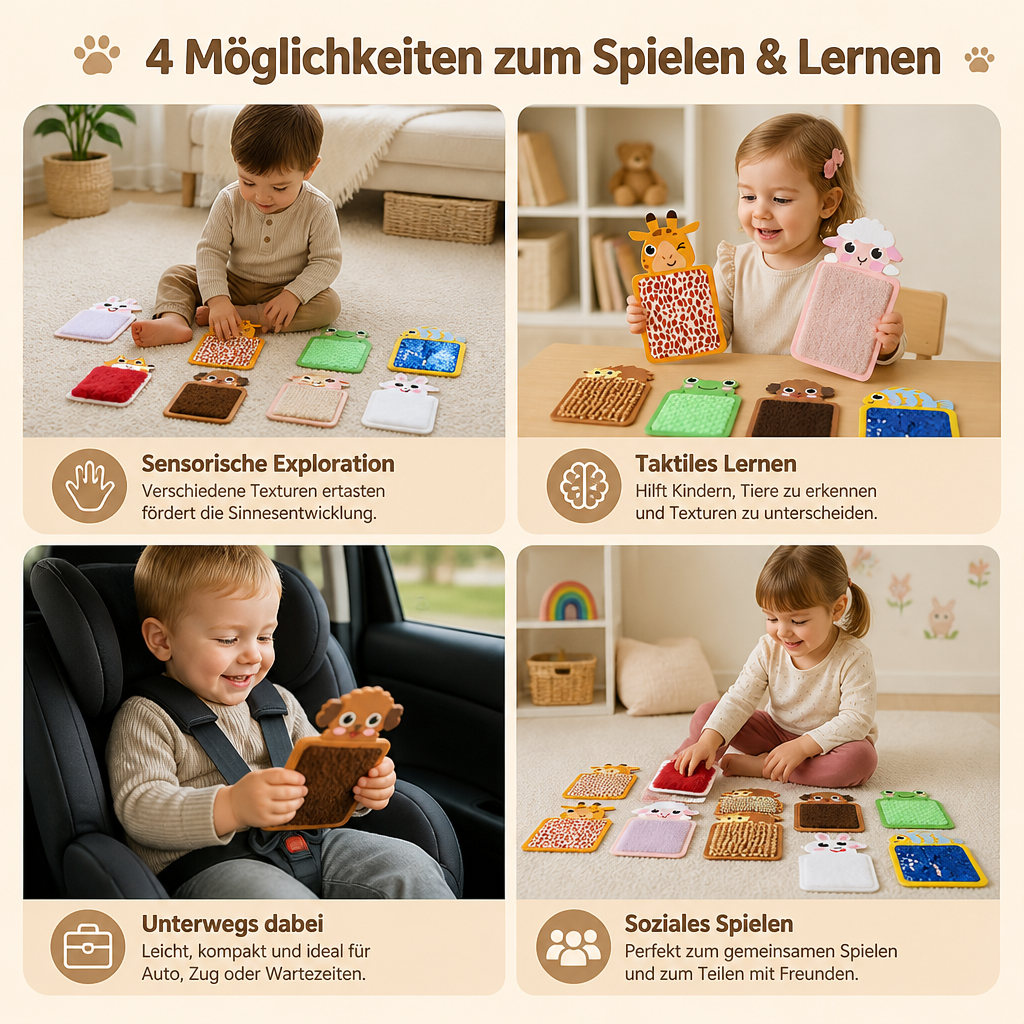 Taktile Tier-Kissen (Set aus 8 Stück)