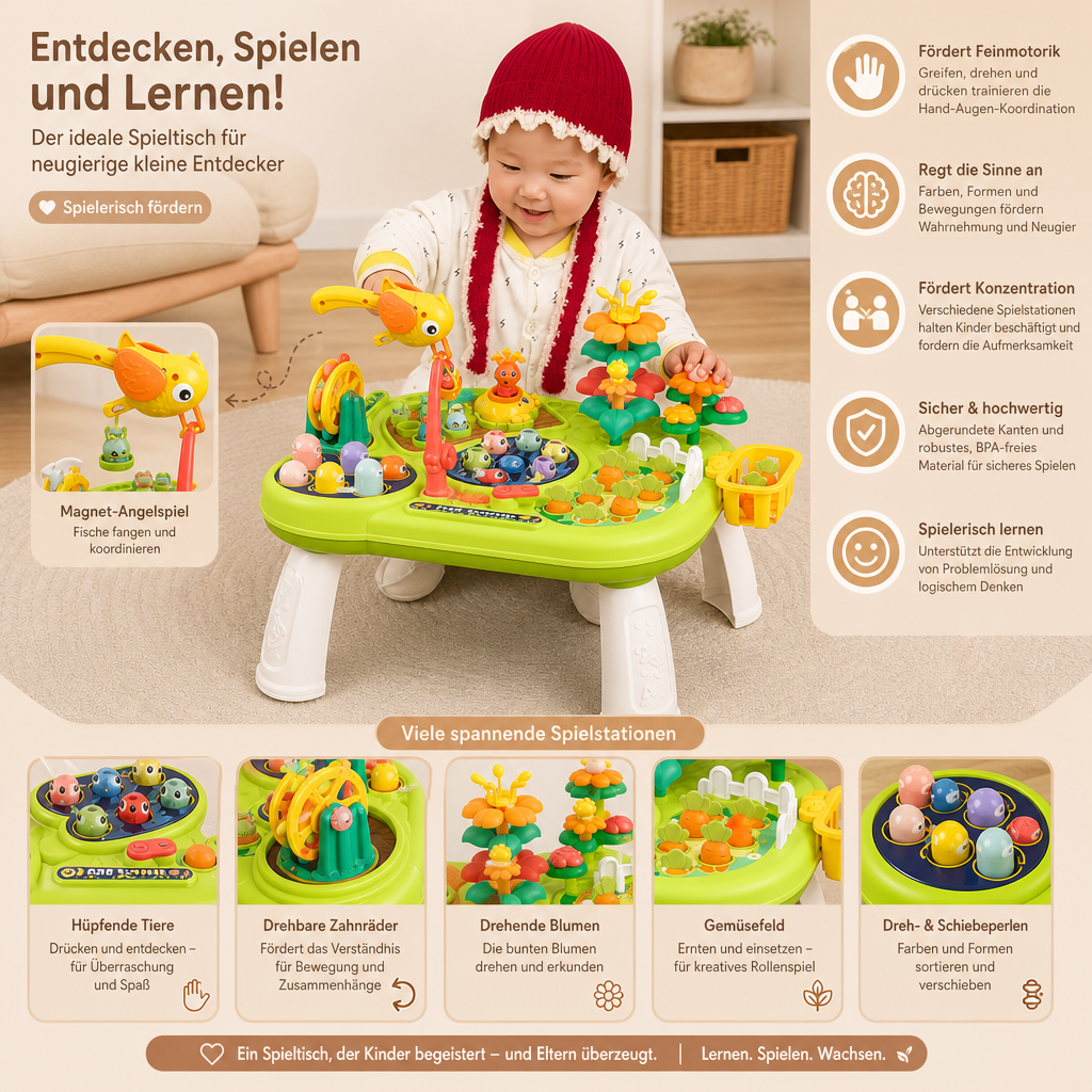 Kinder Multifunktionaler Spieltisch mit Vielen Spielstationen