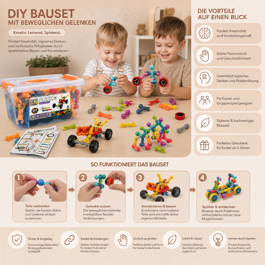 Pädagogisches DIY-Bauset mit beweglichen Gelenken