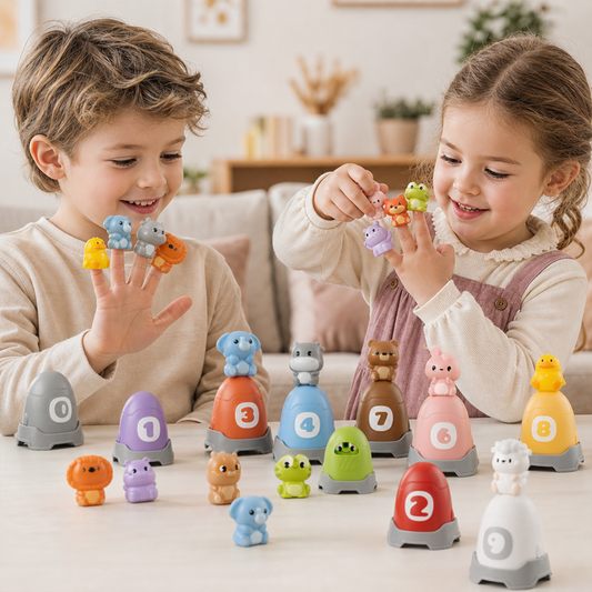 Montessori-Fingerpuppen-Set aus weichem Gummi mit Bauernhoftieren zum Farben-Sortieren & Zahlenlernen