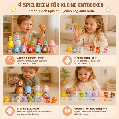 Montessori-Fingerpuppen-Set aus weichem Gummi mit Bauernhoftieren zum Farben-Sortieren & Zahlenlernen