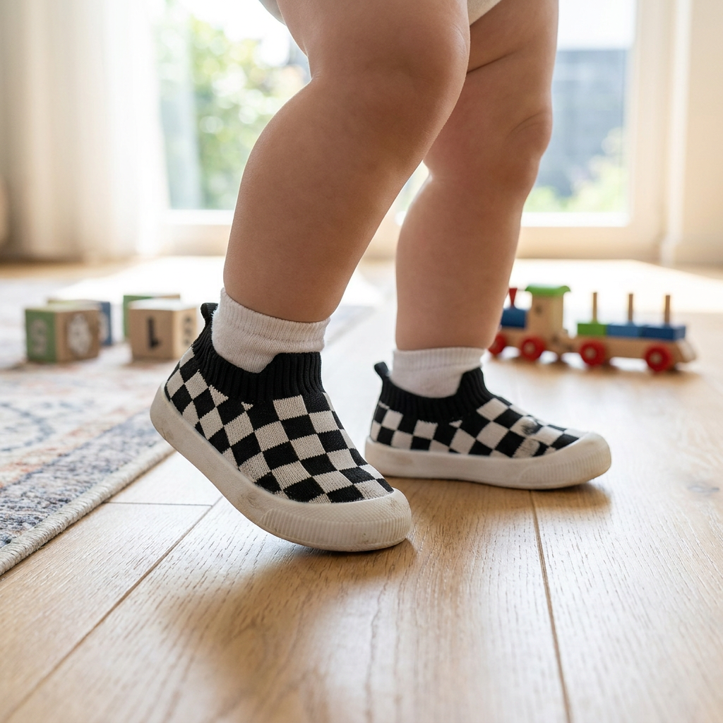 Leichte karierte Lauflernschuhe für Babys mit weichen rutschfesten Sohlen