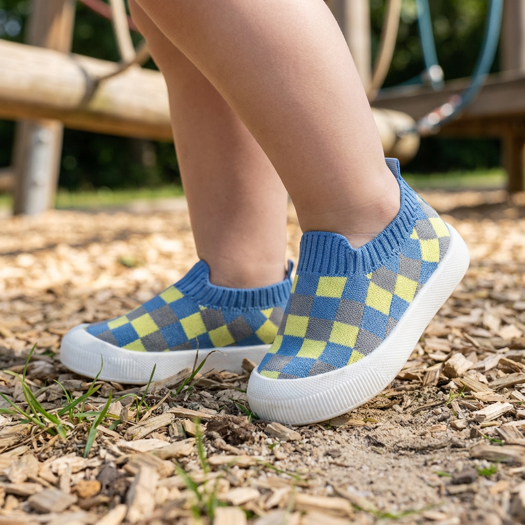 Leichte karierte Lauflernschuhe für Babys mit weichen rutschfesten Sohlen