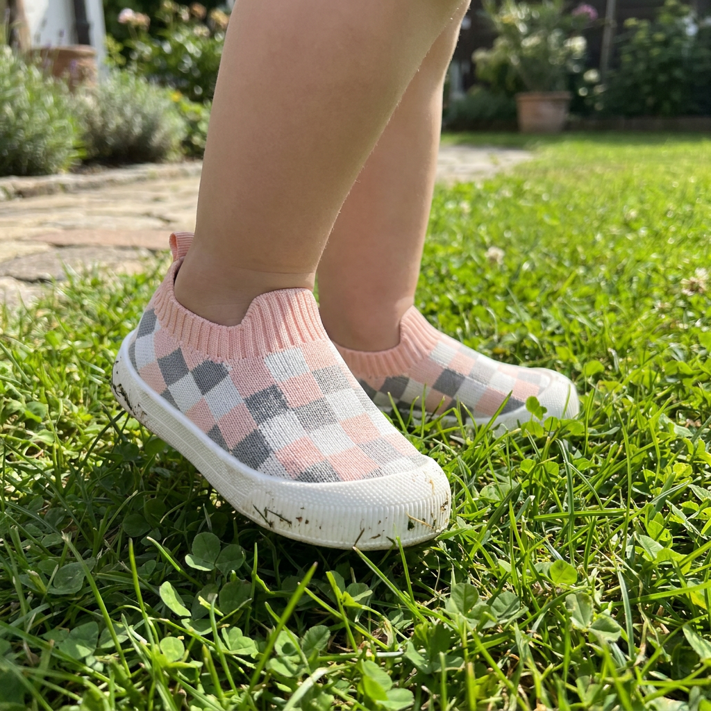 Leichte karierte Lauflernschuhe für Babys mit weichen rutschfesten Sohlen
