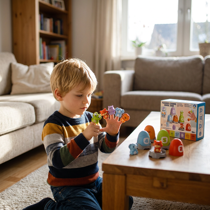 Montessori-Fingerpuppen-Set aus weichem Gummi mit Bauernhoftieren zum Farben-Sortieren & Zahlenlernen