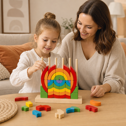 Montessori Holz-Regenbogen Stapel- & Zuordnungspuzzle