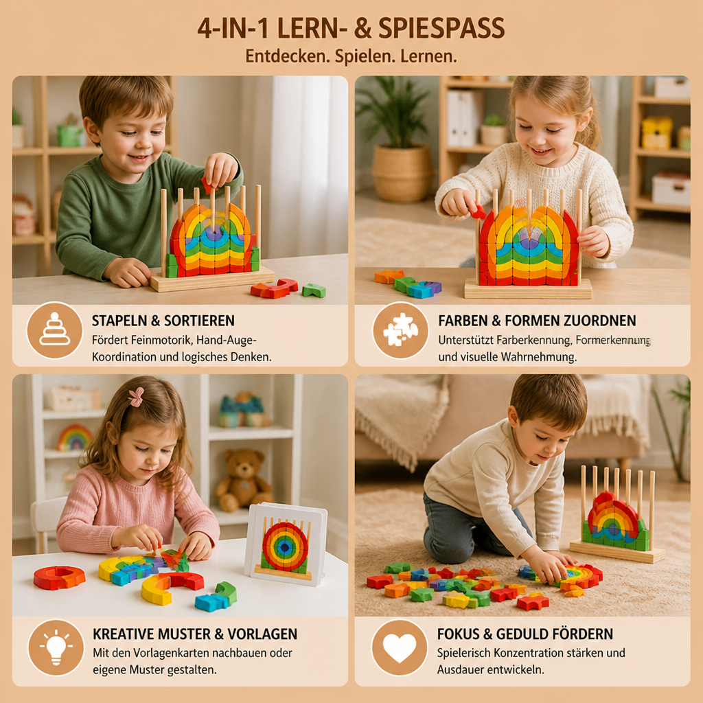 Montessori Holz-Regenbogen Stapel- & Zuordnungspuzzle