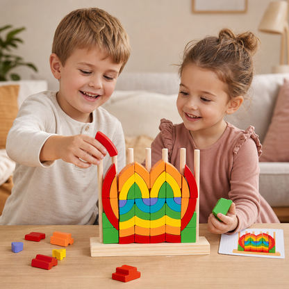 Montessori Holz-Regenbogen Stapel- & Zuordnungspuzzle