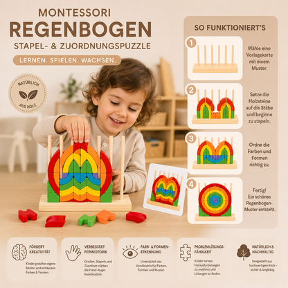 Montessori Holz-Regenbogen Stapel- & Zuordnungspuzzle