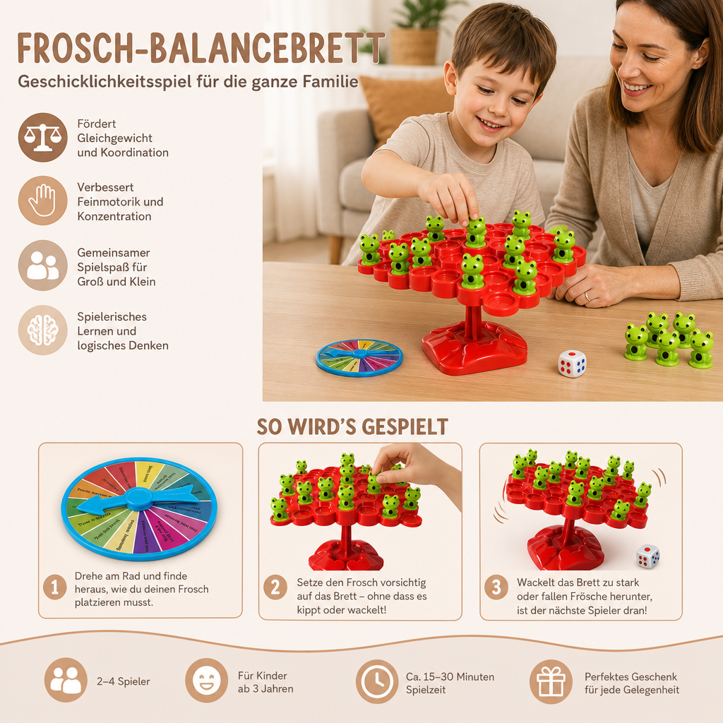 Frosch-Balancebrett – Geschicklichkeitsspiel für die ganze Familie