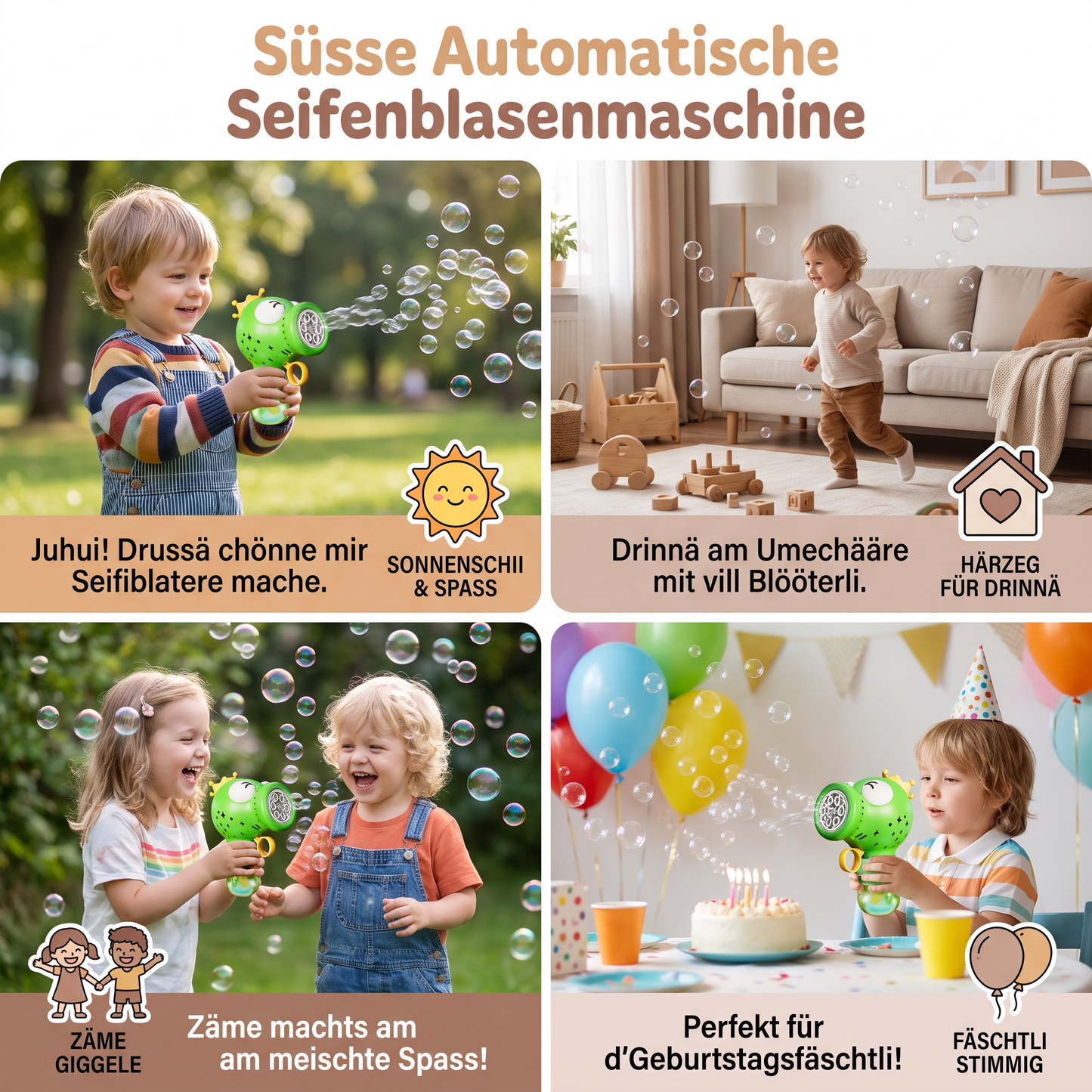 Süsse Automatische Seifenblasenmaschine – Elektrischer Seifenblasenmacher für Kinder