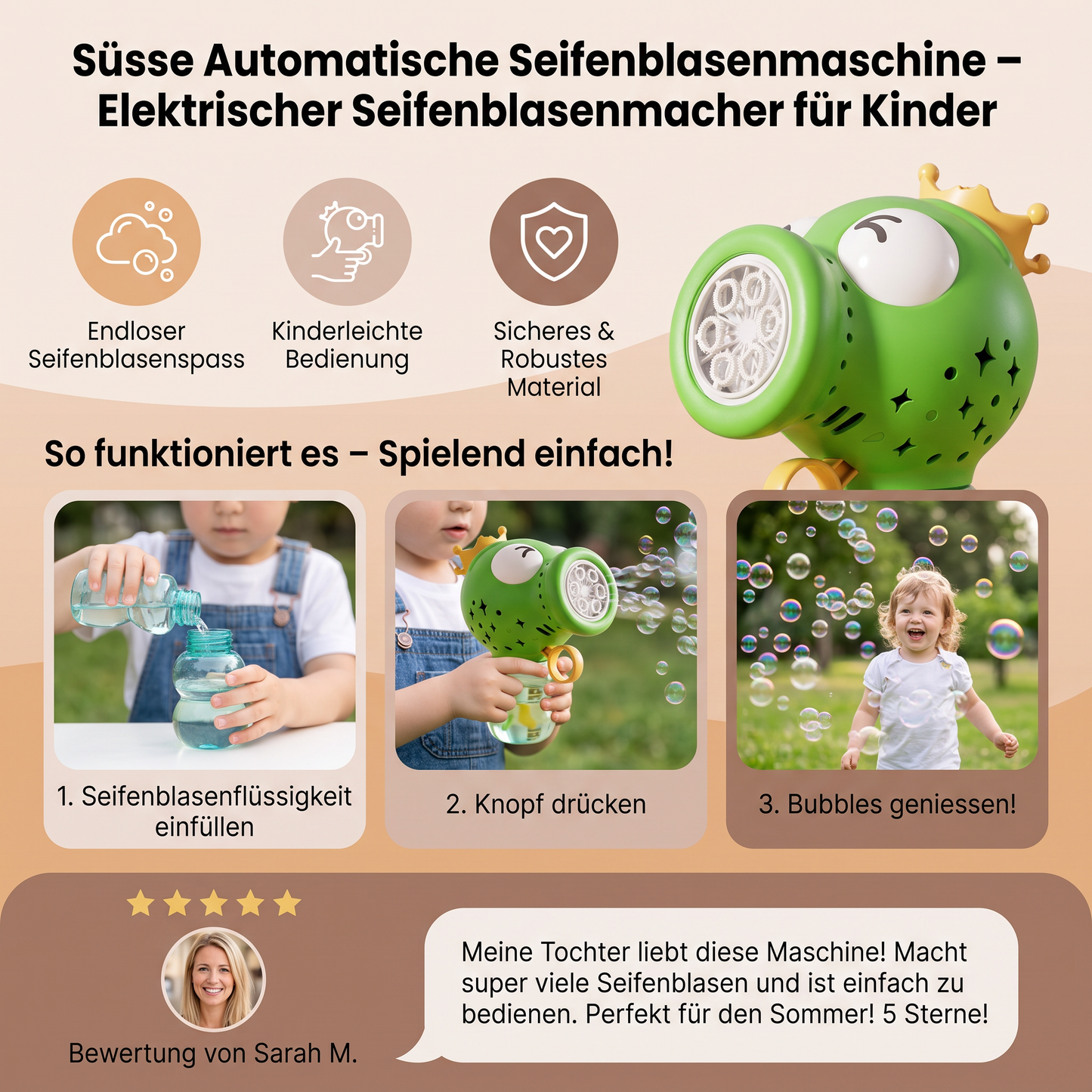 Süsse Automatische Seifenblasenmaschine – Elektrischer Seifenblasenmacher für Kinder