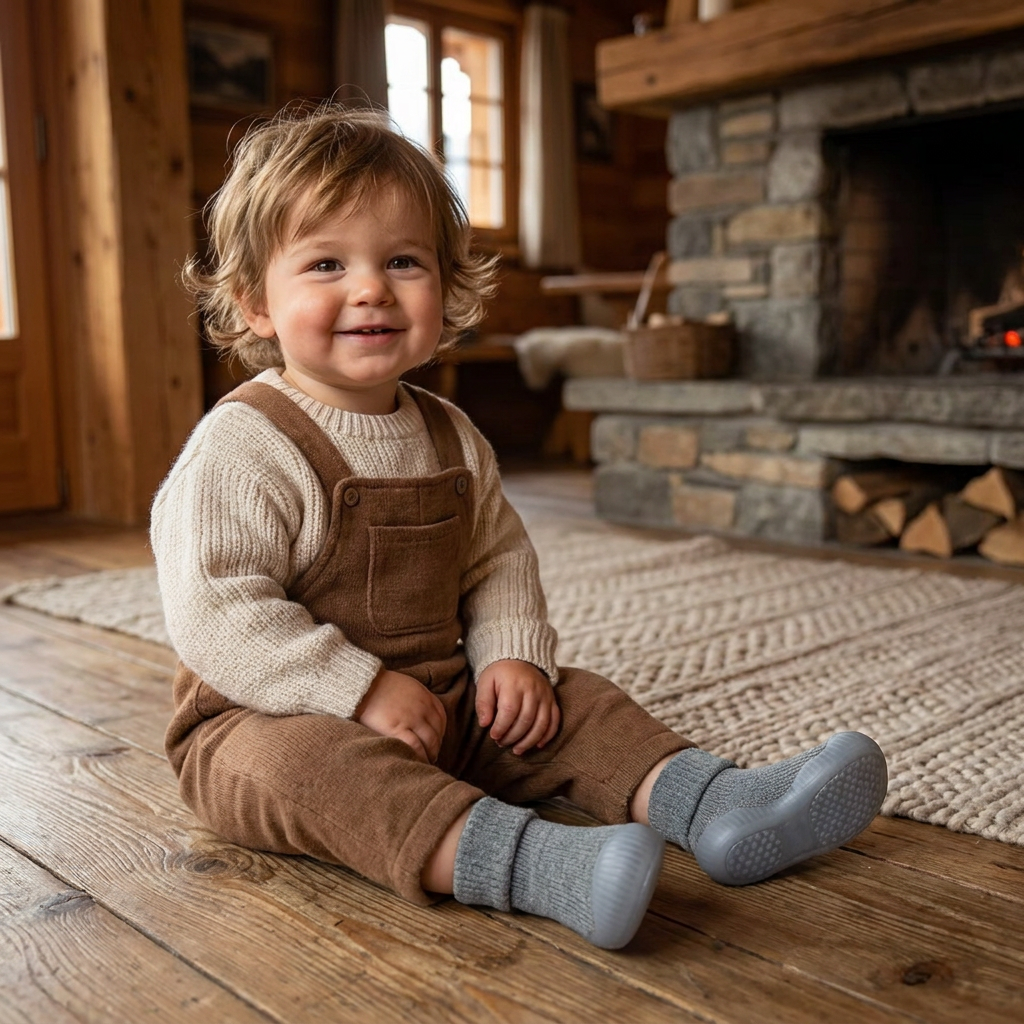 Warme Lauflern-Sockenschuhe für Babys mit weichen rutschfesten Sohlen