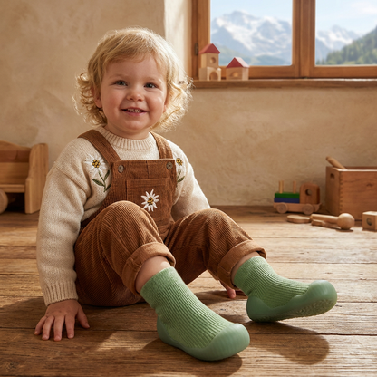 Warme Lauflern-Sockenschuhe für Babys mit weichen rutschfesten Sohlen