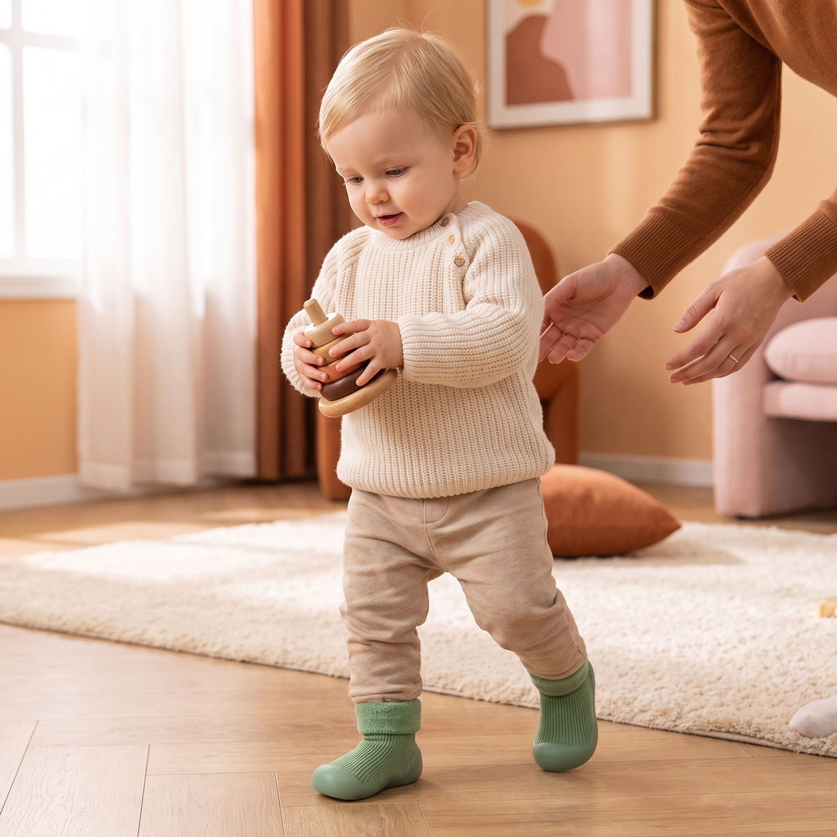 Warme Lauflern-Sockenschuhe für Babys mit weichen rutschfesten Sohlen