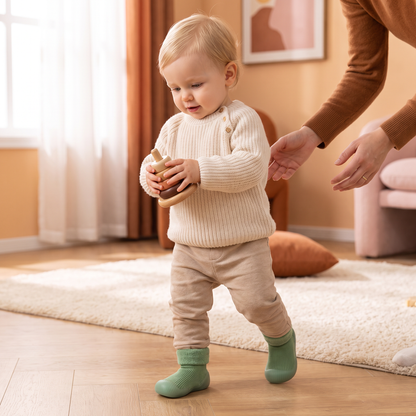 Warme Lauflern-Sockenschuhe für Babys mit weichen rutschfesten Sohlen