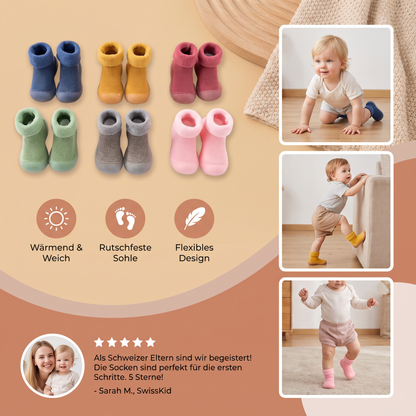Warme Lauflern-Sockenschuhe für Babys mit weichen rutschfesten Sohlen