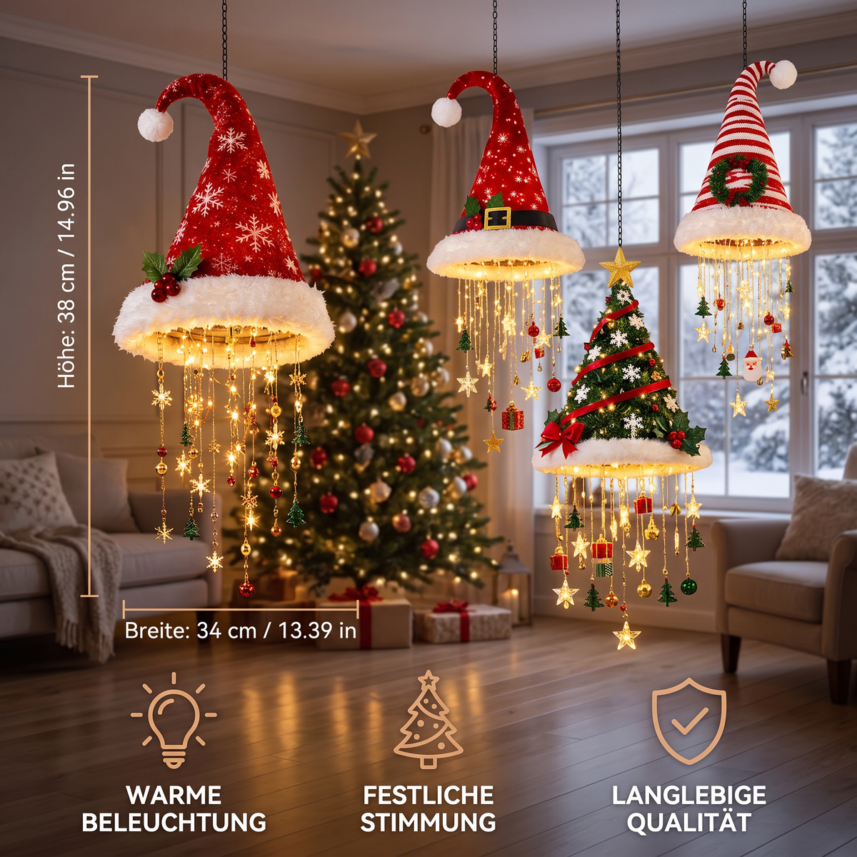 Weihnachtliche Weihnachtsmannmützen-Lichter mit LED-Lichterkette