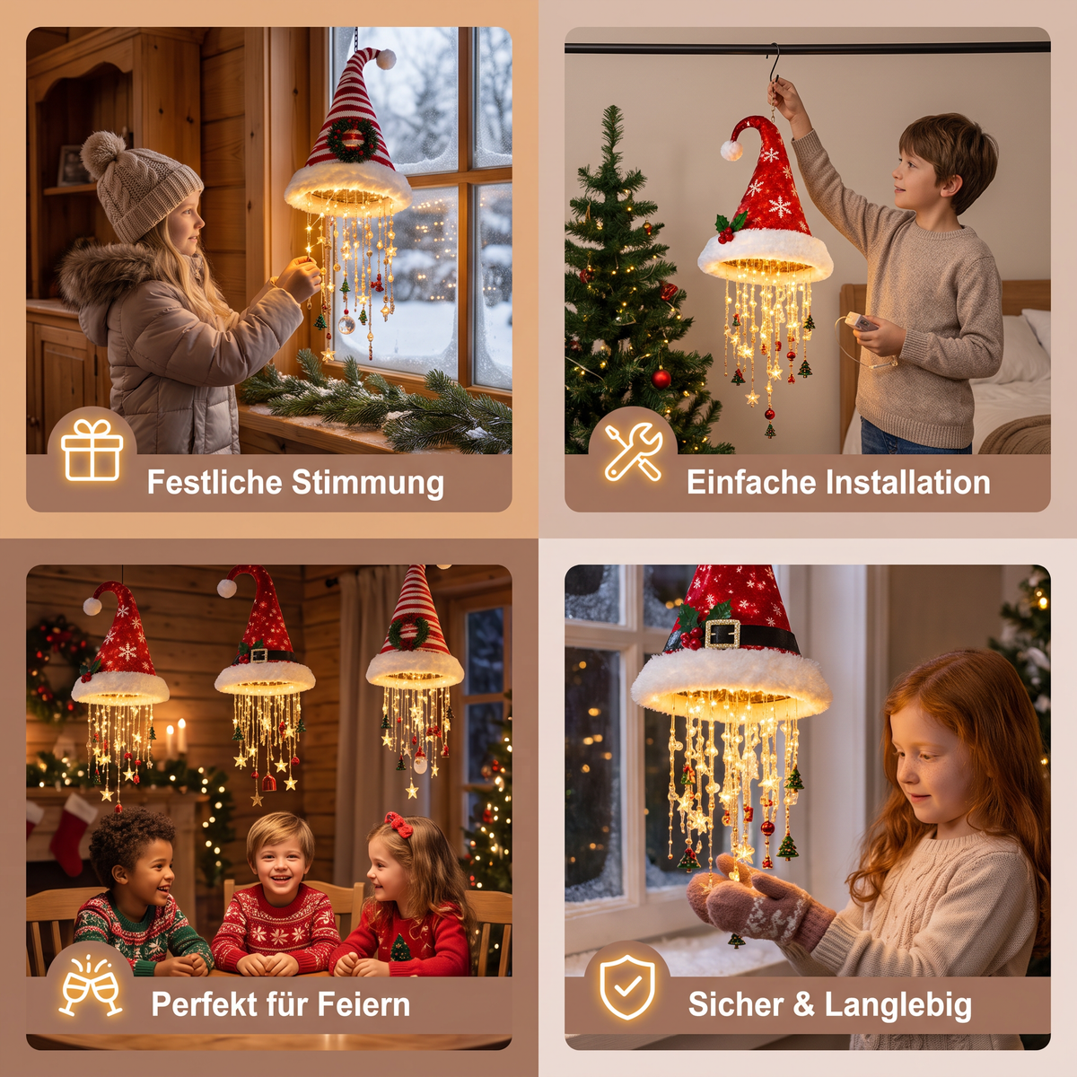 Weihnachtliche Weihnachtsmannmützen-Lichter mit LED-Lichterkette