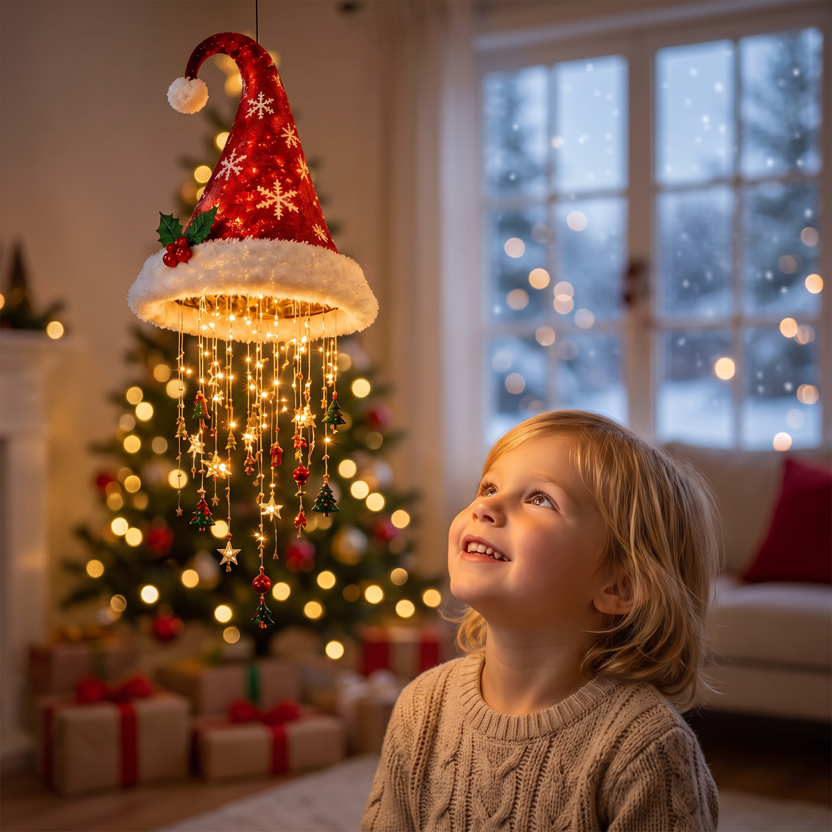 Weihnachtliche Weihnachtsmannmützen-Lichter mit LED-Lichterkette