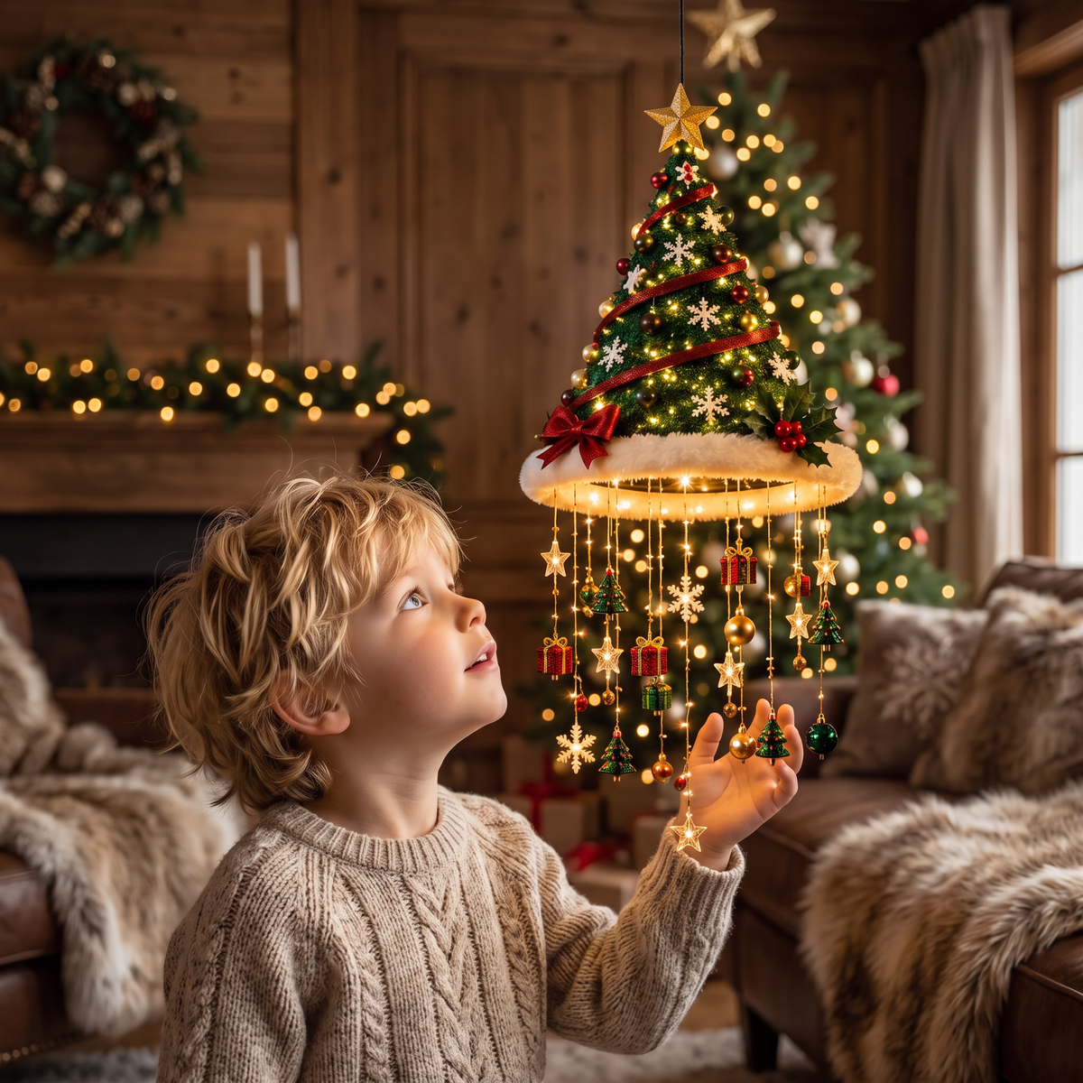 Weihnachtliche Weihnachtsmannmützen-Lichter mit LED-Lichterkette
