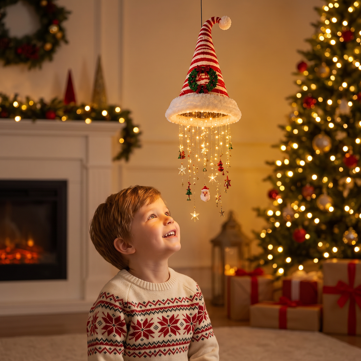 Weihnachtliche Weihnachtsmannmützen-Lichter mit LED-Lichterkette