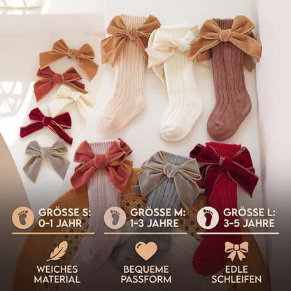 Weihnachtliche Kniestrümpfe für Baby-Mädchen mit Samtschleifen