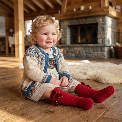 Weihnachtliche Kniestrümpfe für Baby-Mädchen mit Samtschleifen