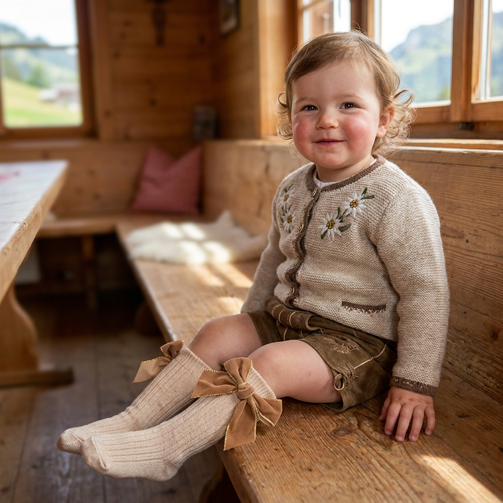 Weihnachtliche Kniestrümpfe für Baby-Mädchen mit Samtschleifen