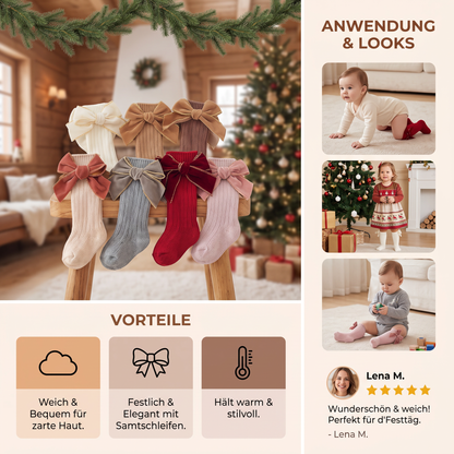 Weihnachtliche Kniestrümpfe für Baby-Mädchen mit Samtschleifen