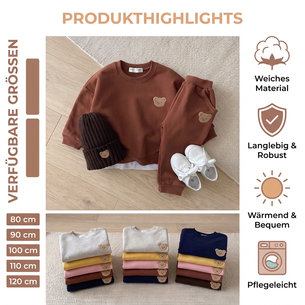 Baby-Outfit mit besticktem Bären-Sweatshirt & passender Jogginghose