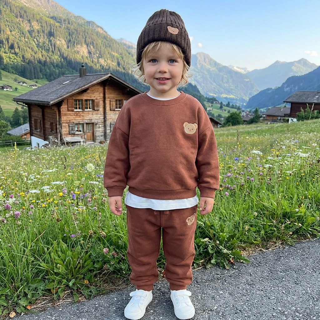 Baby-Outfit mit besticktem Bären-Sweatshirt & passender Jogginghose