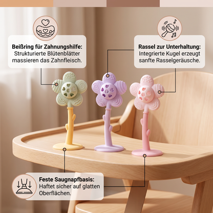 2-in-1 Sonnenblumen-Beißring & Rassel für Babys mit Saugnapfbasis