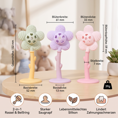 2-in-1 Sonnenblumen-Beißring & Rassel für Babys mit Saugnapfbasis