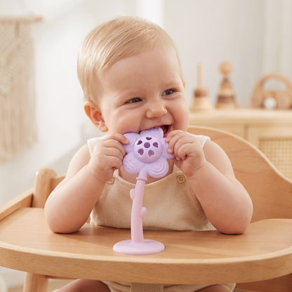 2-in-1 Sonnenblumen-Beißring & Rassel für Babys mit Saugnapfbasis