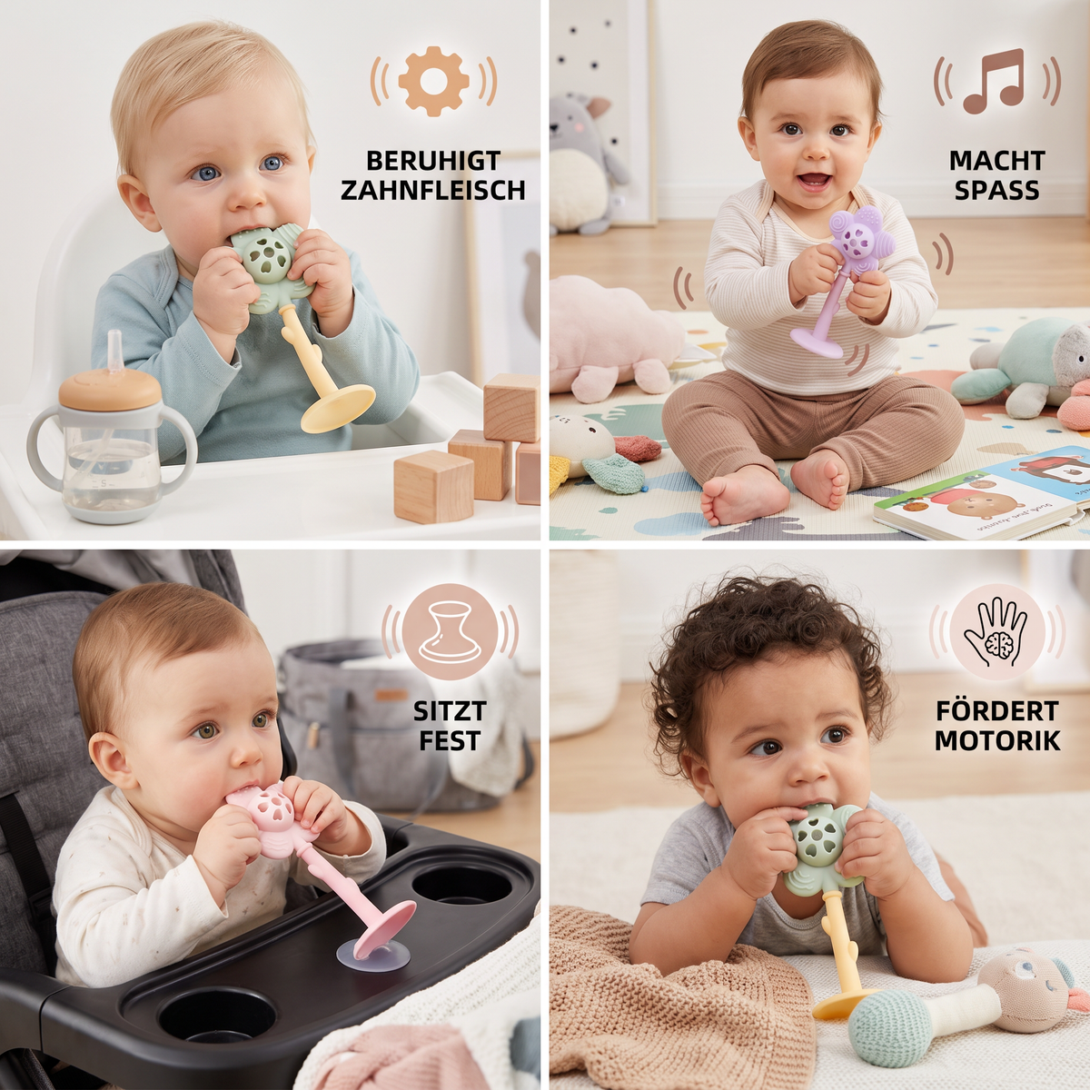 2-in-1 Sonnenblumen-Beißring & Rassel für Babys mit Saugnapfbasis