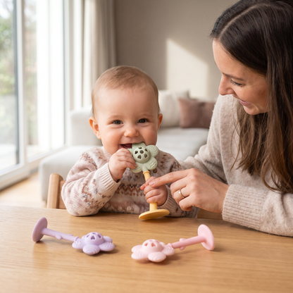 2-in-1 Sonnenblumen-Beißring & Rassel für Babys mit Saugnapfbasis